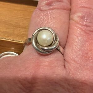 Sterling Silver and Faux Pearl Ring - Cream Pearl Solitaire